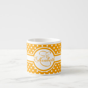 Elegant White Polka dots på Orange Monogram Espressomugg