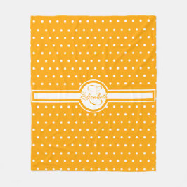 Elegant White Polka dots på Orange Monogram Fleecefilt