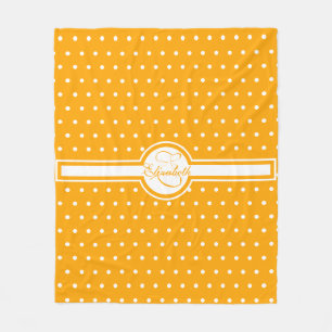 Elegant White Polka dots på Orange Monogram Fleecefilt