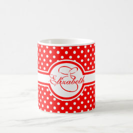 Elegant White Polka dots på Red Monogram Kaffemugg