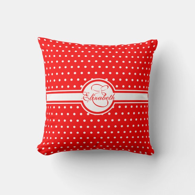 Elegant White Polka dots på Red Monogram Kudde (Framsida)