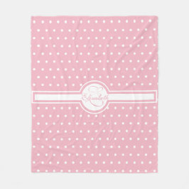 Elegant White Polka dots på Rosa Monogram Fleecefilt