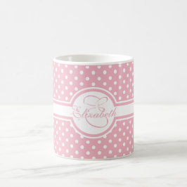 Elegant White Polka dots på Rosa Monogram Kaffemugg
