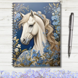 Elegant White Pony och Glöm Me-Nots Anteckningsbok