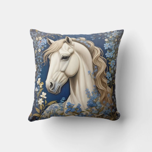 Elegant White Pony och Glöm Me-Nots Kudde (Baksida)