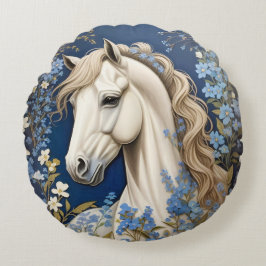 Elegant White Pony och Glöm Me-Nots Rund Kudde