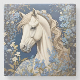 Elegant White Pony och Glöm Me-Nots Stenunderlägg