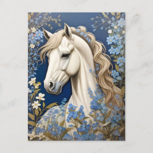 Elegant White Pony och Glöm Me-Nots Vykort