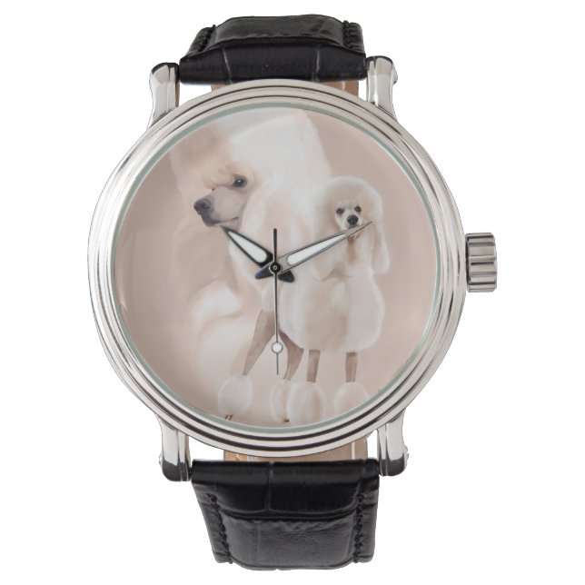 Elegant White Pudel Pastel Collage Armbandsur (Framsida)