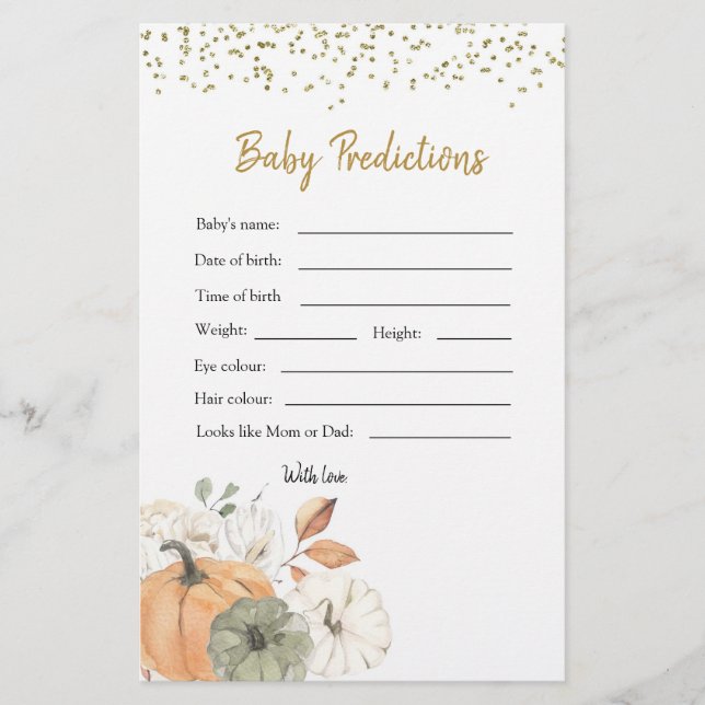 Elegant White Pumpkin Baby Shower Baby Prediction (Framsida)