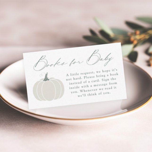 Elegant White Pumpkin Baby Shower Bokar för Baby Tilläggskort (Elegant white pumpkin books for baby shower invitation enclosure cards.)
