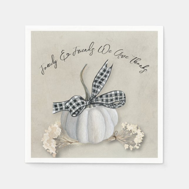 Elegant White Pumpkin Fall Thanksgiving Family Pappersservett (Framsidan)