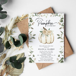 Elegant White Pumpkin & Greenery Baby Shower Inbjudningar