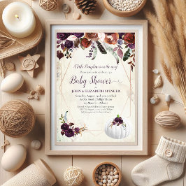 Elegant White Pumpkin Par Baby Shower Inbjudningar