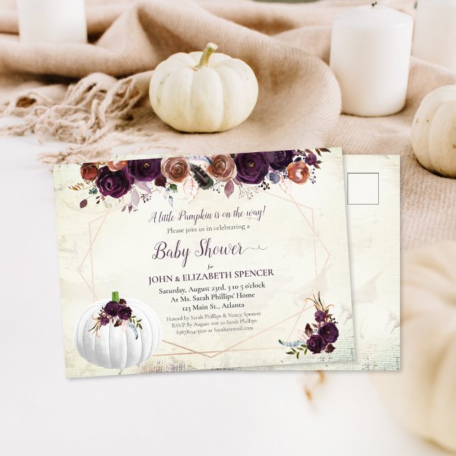 Elegant White Pumpkin Par Baby Shower Vykort (Skapare uppladdad)