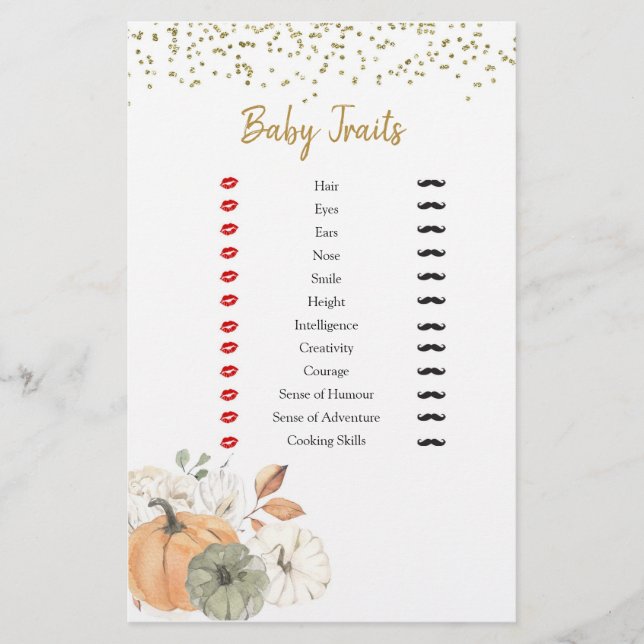 Elegant White Pumpkin Shower Baby Traits Games (Framsida)