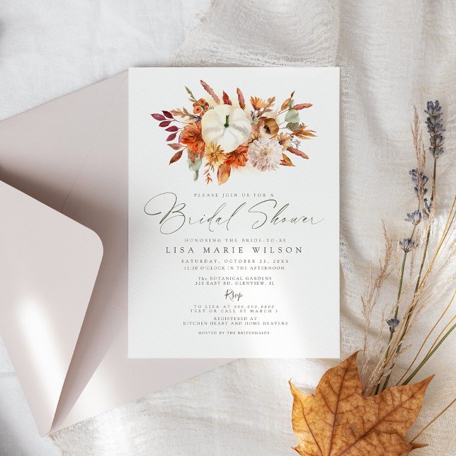 Elegant White Pumpkins Fall Möhippa Inbjudningar (Elegant White Pumpkins Fall Bridal Shower Invitation)