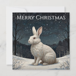 Elegant white rabbit Christmas snowy woodland  Julkort