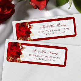 Elegant White Red Blommigt Bröllop Returadress Etikett
