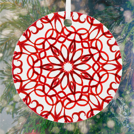 Elegant White & Red Decorative Mandala Cute Julaft Julgransdekoration