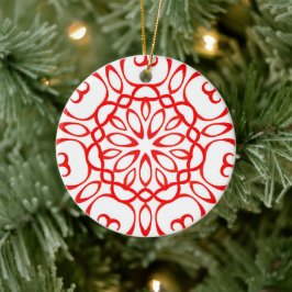 Elegant White & Red Decorative Mandala Cute Julaft Julgransprydnad Keramik