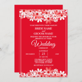 Elegant White Red Floral Wedding Inbjudningar