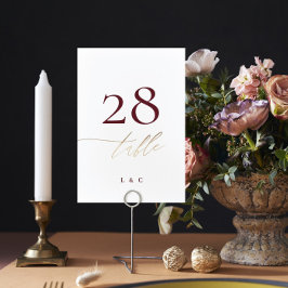 Elegant White Red Plum Burgundy Guld Bröllop Bordsnummer