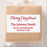 Elegant White Red Script-Returadress - Jul Fraktsedel<br><div class="desc">Anpassningsbar,  personlig,  elegant vit,  luxe christmas röd typografi-skript,  julhelg bläckstråleskrivare kompatibel,  lättskrivbar,  projektionsyta avslutar,  leveransadressetikett för namn. Ange bara familjen namn/bride & groom/hustru & make namn och adress för att anpassa dig.</div>