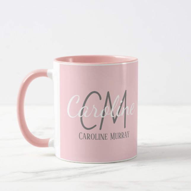 Elegant White Rosa Anpassningsbar Monogram Namn Mugg (Vänster)