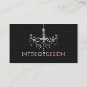 Elegant White & Rosa Chandelier Inredingsdesign 3 Visitkort