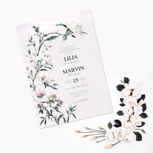 Elegant White Rosa Crawling Lily Bröllop Inbjudningar