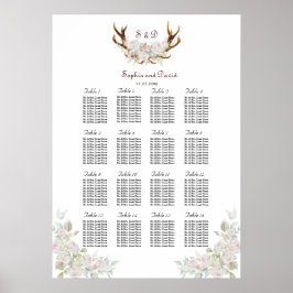 Elegant White Rosa Flowers Antlers Sittdiagram Poster