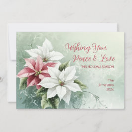 Elegant White Rosa jul Poinsettias Julkort