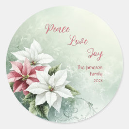 Elegant White Rosa jul Poinsettias Runt Klistermärke