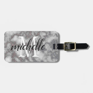 Elegant White Rosa Marble MonogramAnpassningsbar Bagagebricka
