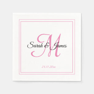 Elegant White & Rosa Monogram Bröllop Pappersserve Pappersservett