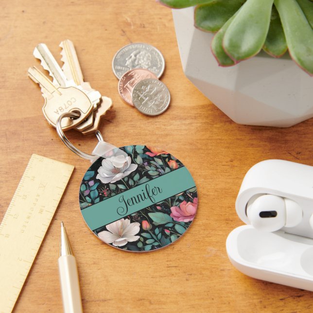 Elegant White Rosa ros Personlig Nyckelring (Skrivbord)