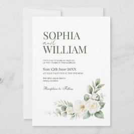 Elegant White Rose Floral Wedding Invitation with  Inbjudningar