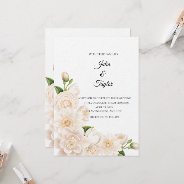 Elegant White Rose Invitation Inbjudningar (Fram/Back In Situ)