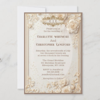 Elegant White Rose Soft Ivory Floral Decor Wedding Inbjudningar