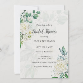 Elegant White Roses Watercolor Bridal Shower Inbjudningar