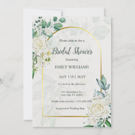 Elegant White Roses Watercolor Bridal Shower Inbjudningar