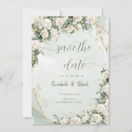 Elegant White Roses Wedding Save The Date Spara Datumet