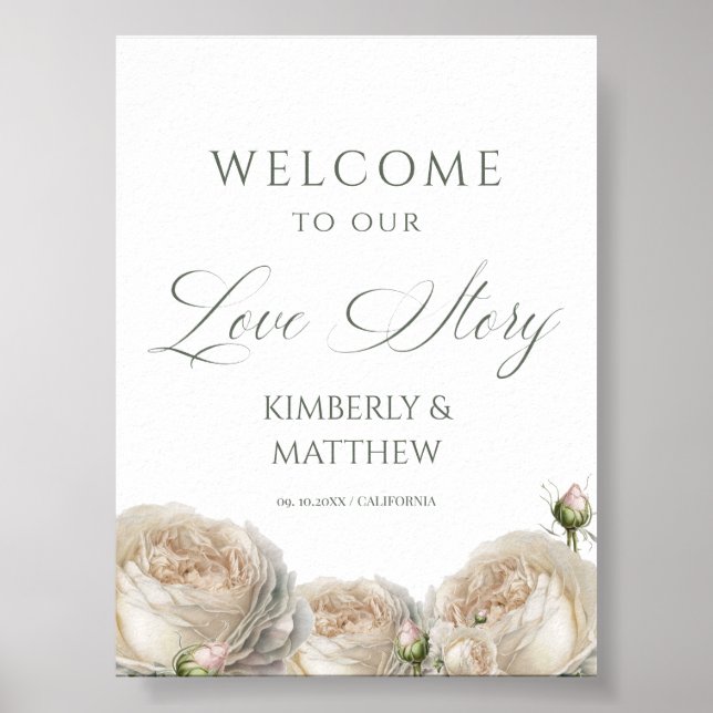 Elegant White Roses Welcome Wedding Sign Poster (Framsidan)