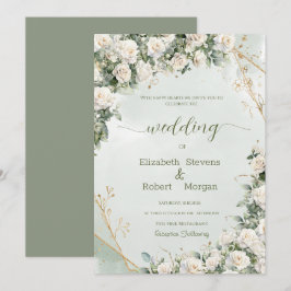Elegant White Rosese Wedding Inbjudningar