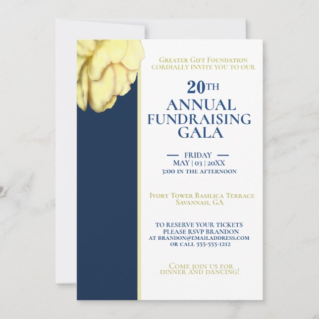 Elegant White & Royal Blue Charity Event Gala Inbjudningar (Framsida)