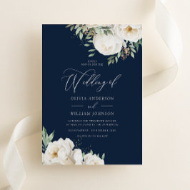 Elegant White & Sage Blommigt Navy Bröllop Inbjudningar