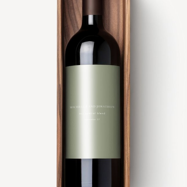 Elegant White Sage Grönt Modern Bröllop Vinflaska Etikett (Skapare uppladdad)