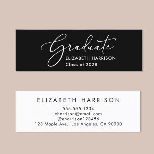 Elegant White Script Black Studenten Namn Mini Visitkort