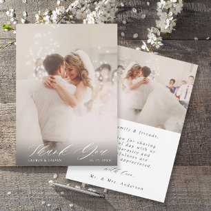 Elegant White Script Bröllop 2 Photo Tack Kort